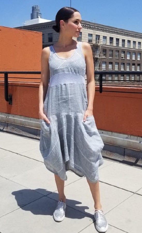 Inizio Women's Dress Grey Stripe / L Italian Linen Dress by Inizio - Magic sleeveless