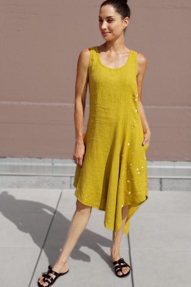 Inizio Women's Dress Mustard dots / M Italian Linen Dress by Inizio - A-line Dots