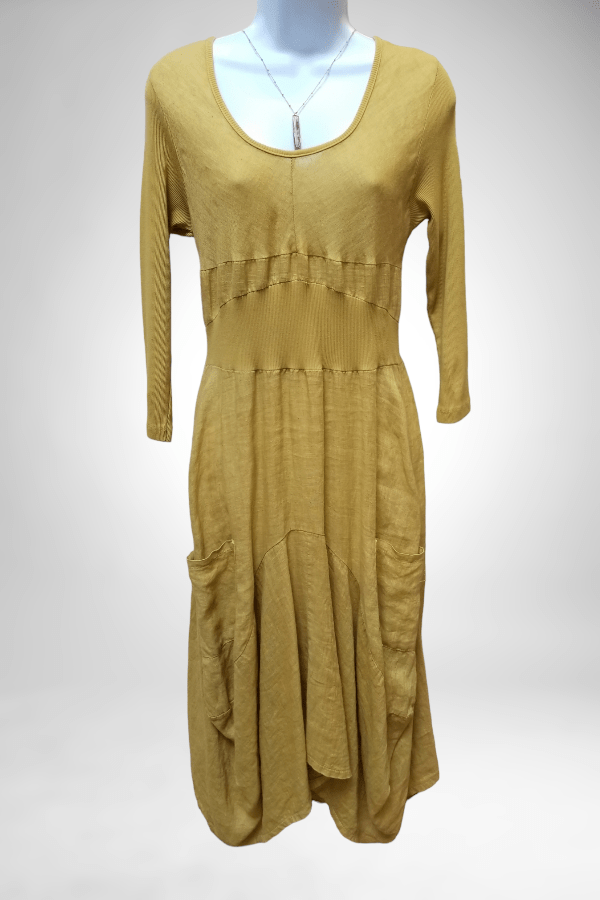 Inizio Women&#39;s Dress Mustard / M Italian Linen Dress by Inizio - Magic 3/4 sleeve