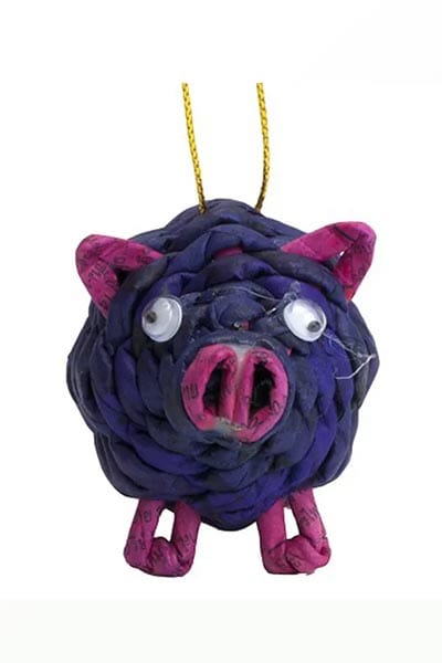 Marquet Gift Purple Recycled Paper Ornament - Pig