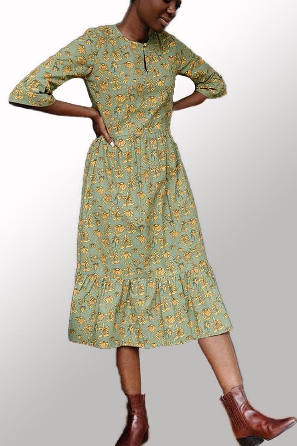 Mata Traders Women&#39;s Dress Midi Ruffled Cotton Dress - Rachelle