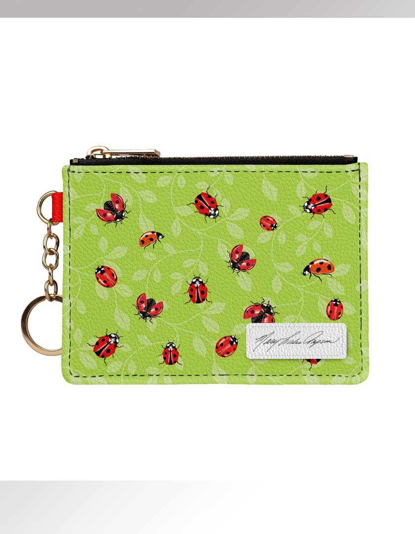 Monarque bag Armored Keychain Wallet Set of Crossbody Vegan Purse, Wallets with RFID protection - Ladybugs
