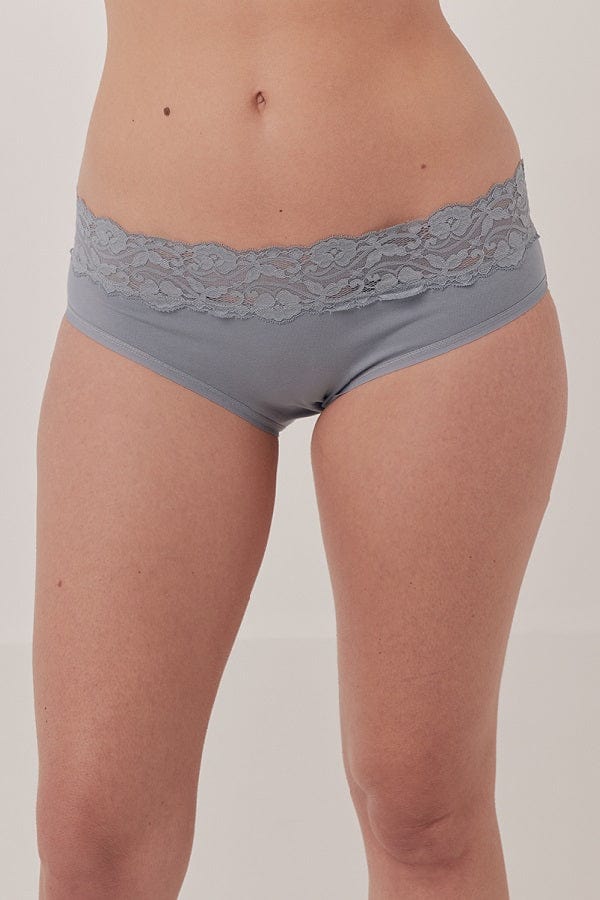 Pact Women's Underwear Smoke / S Organic Cotton Lace Brief Panties