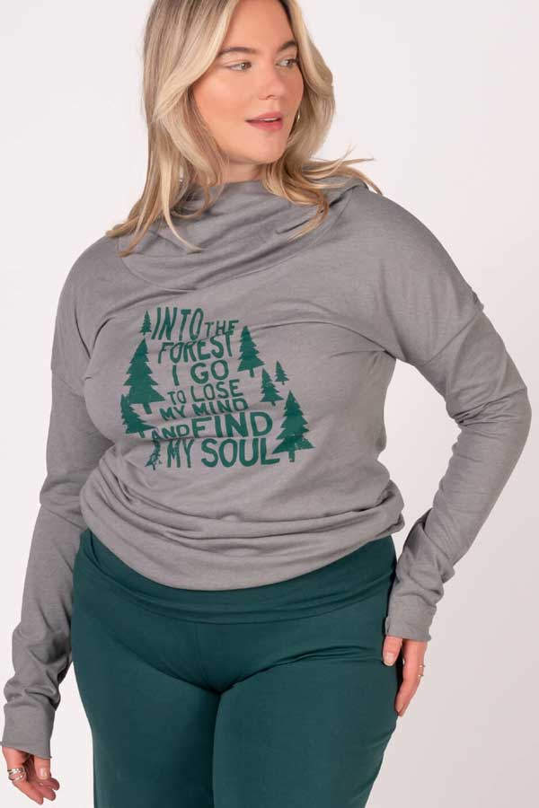 Soul Flower Women&#39;s Long Sleeve Top Grey / M Eco Friendly Yoga Hoodie - Into The Forest