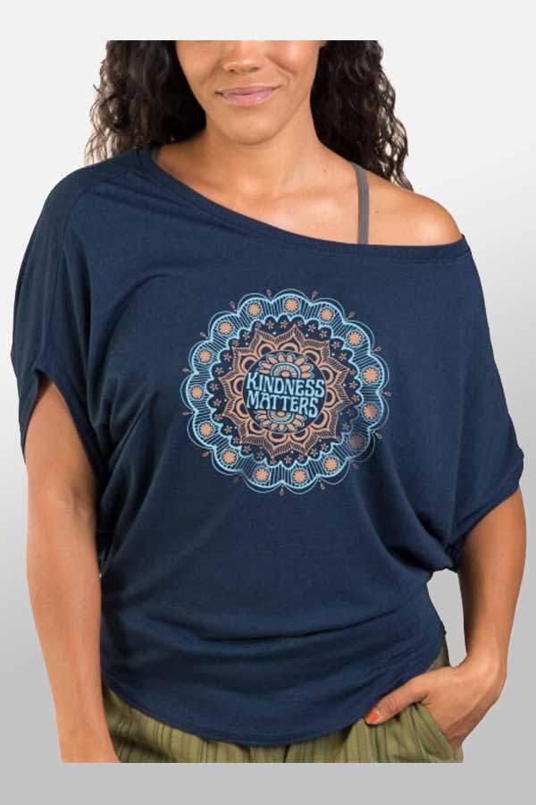 Soul Flower Women's Short Sleeve Top Navy / S Eco-friendly Dolman Top - Kindness Matters