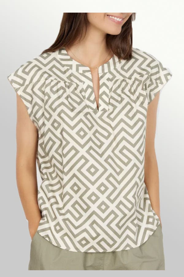 SoyaConcept Women's Long Sleeve Top Cream Sage pattern / S Organic Cotton Sleeveless Blouse
