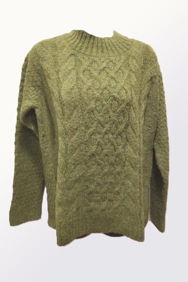 Tey Art Women&#39;s Sweater Lime Green / XL Alpaca Braid Sweater - Caraveli