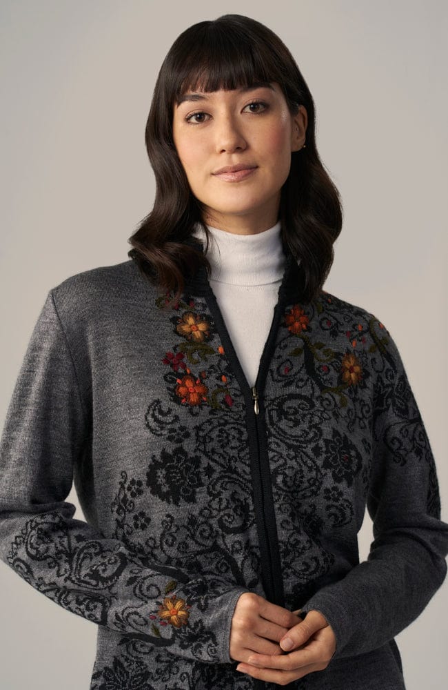 Wuaman Women's Sweater Alpaca Blend Cardigan - Zipped cg12