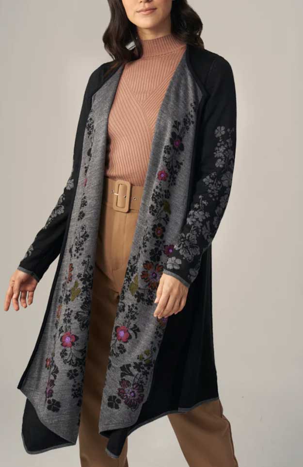 Wuaman Women's Sweater Alpaca Blend Coat Embroidered - Open