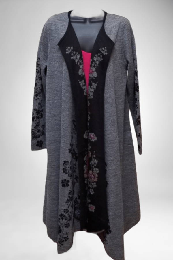 Wuaman Women&#39;s Sweater Alpaca Blend Coat Embroidered - Open