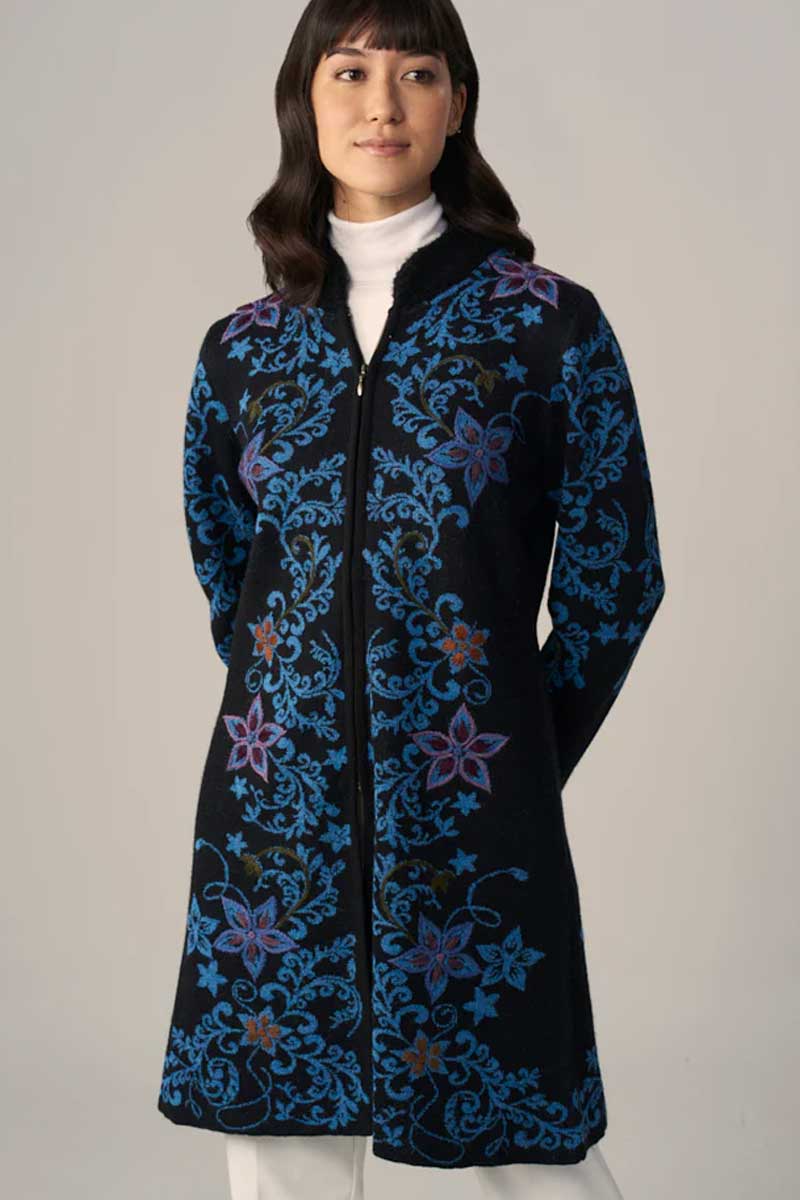 Wuaman Women's Sweater Alpaca Blend Coat with Embroidery - Zipped