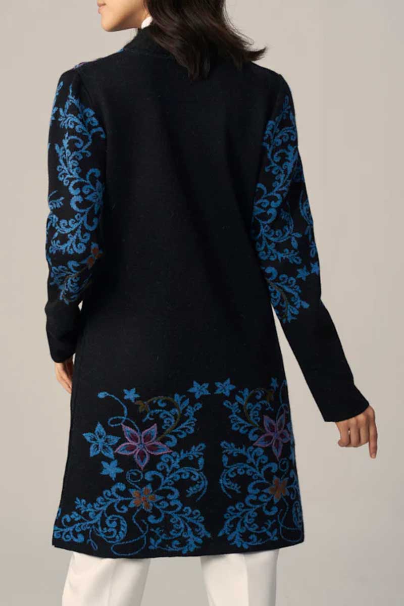 Wuaman Women's Sweater Alpaca Blend Coat with Embroidery - Zipped