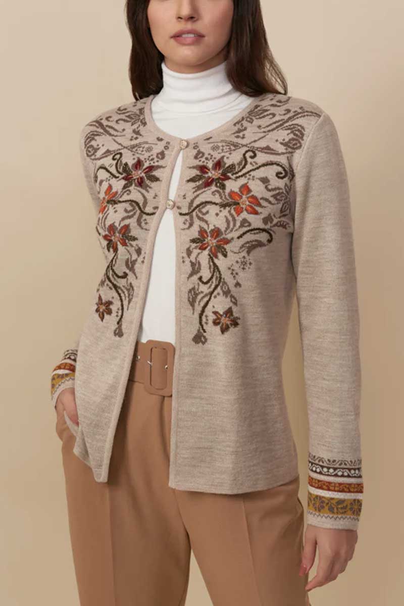 Wuaman Women's Sweater Beige Brown / M Alpaca Blend Cardigan Buttoned - reversible cg03