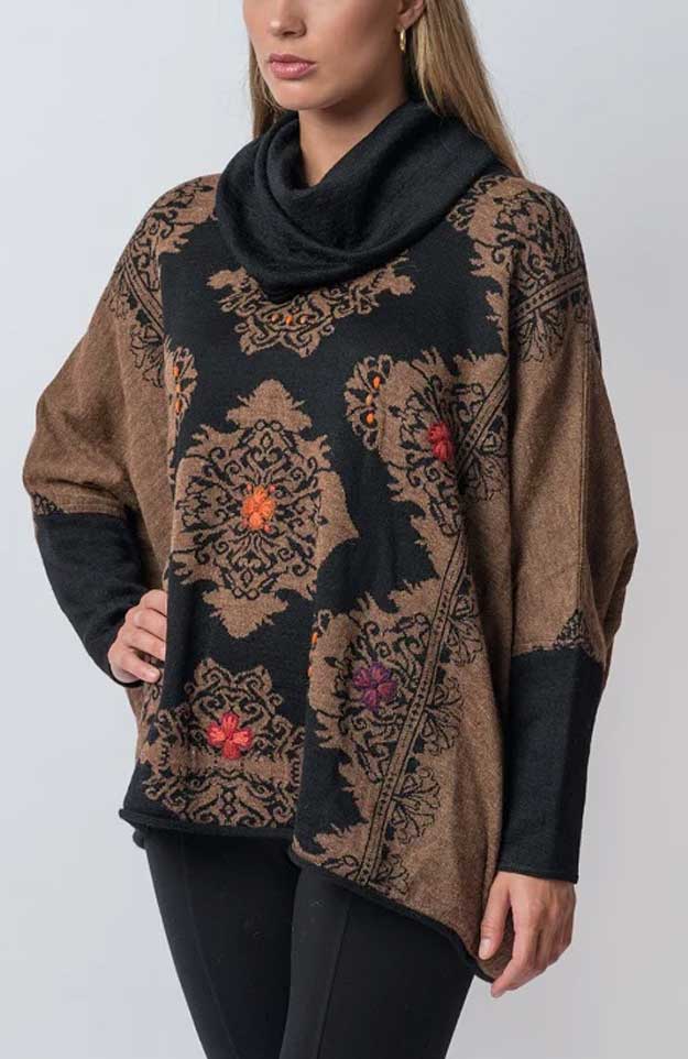 Wuaman Women's Sweater Brown / one size Alpaca Blend Cowl Neck Sweater