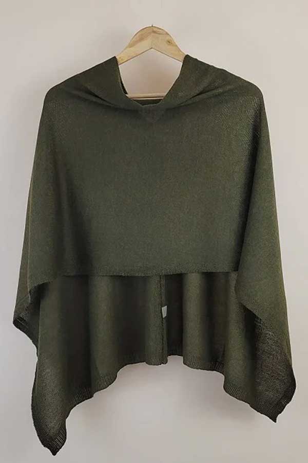 Wuaman Women's Sweater Olive / one size Alpaca Blend Light Poncho (dress topper)