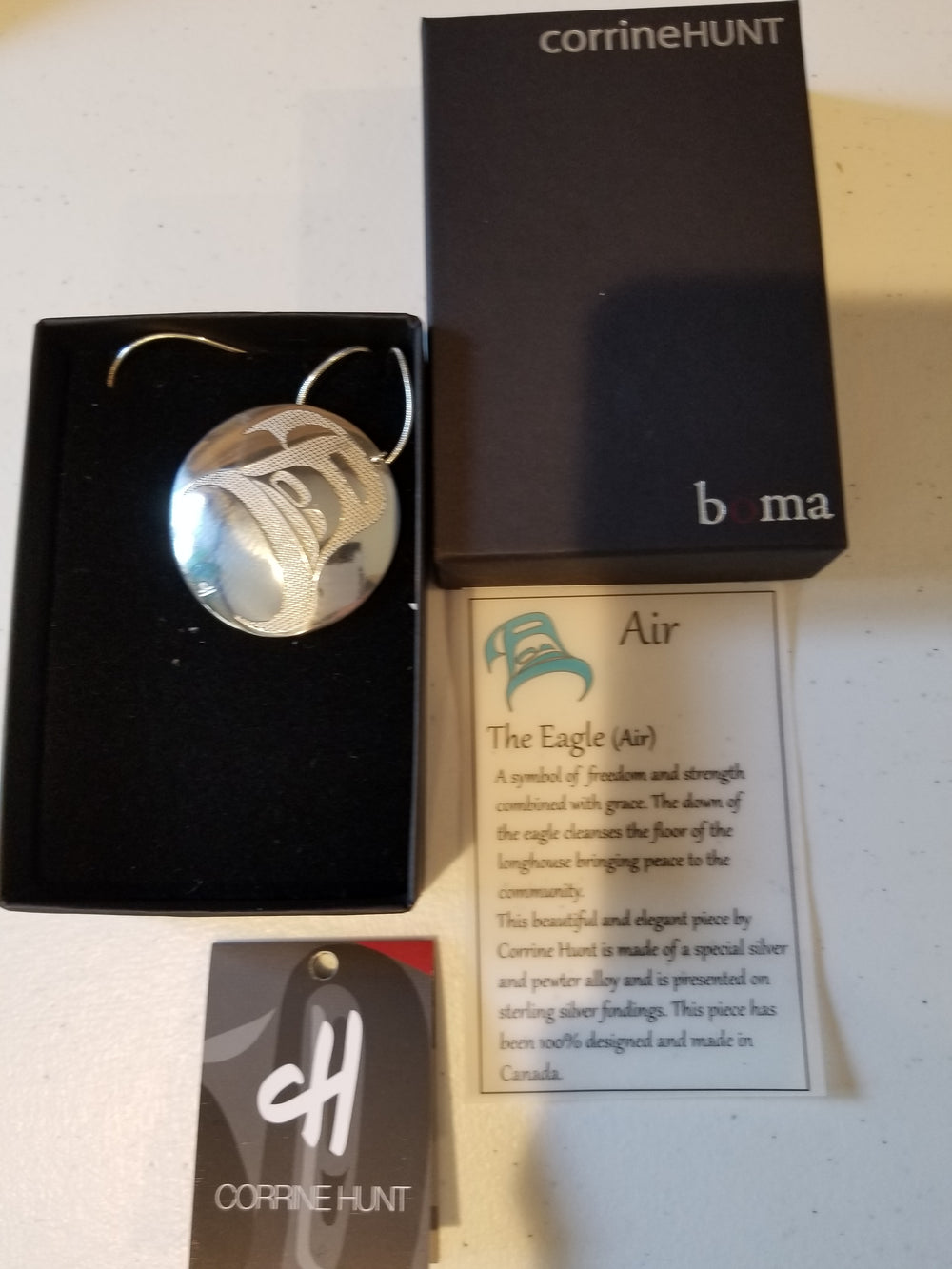 Air (Eagle) Silver Pewter Pendant - art by Corrine Hunt - Natural Clothing Company
