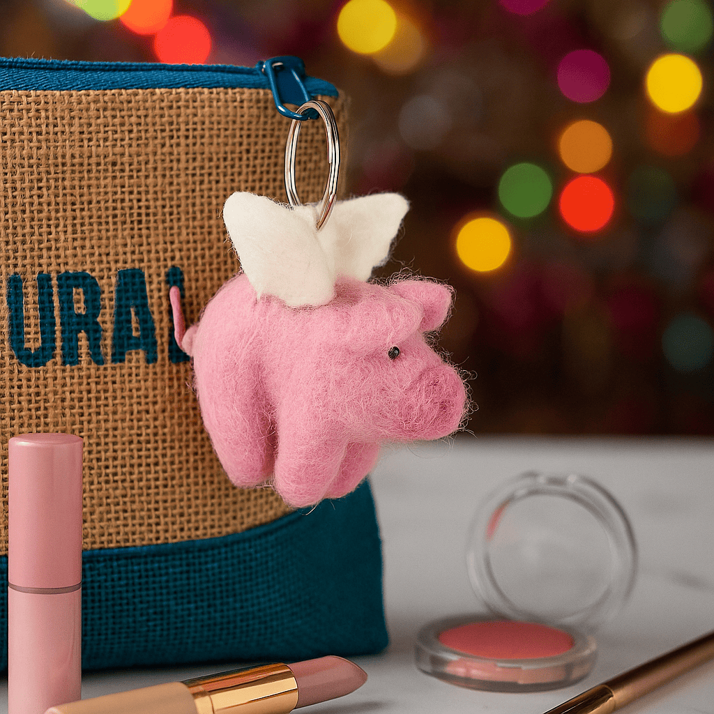 Handmade Fair Trade Key Ring Flying Pig