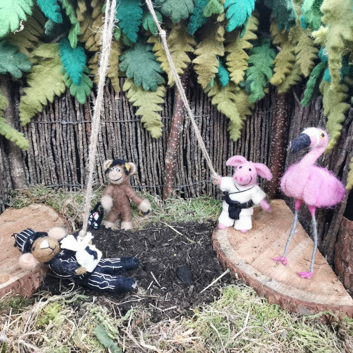 Handmade Felt Decoration Karate Pig or Skiing Sheep