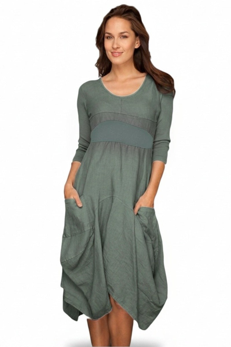 Italian Linen Dress by Inizio - Magic 3/4 sleeve - Natural Clothing Company