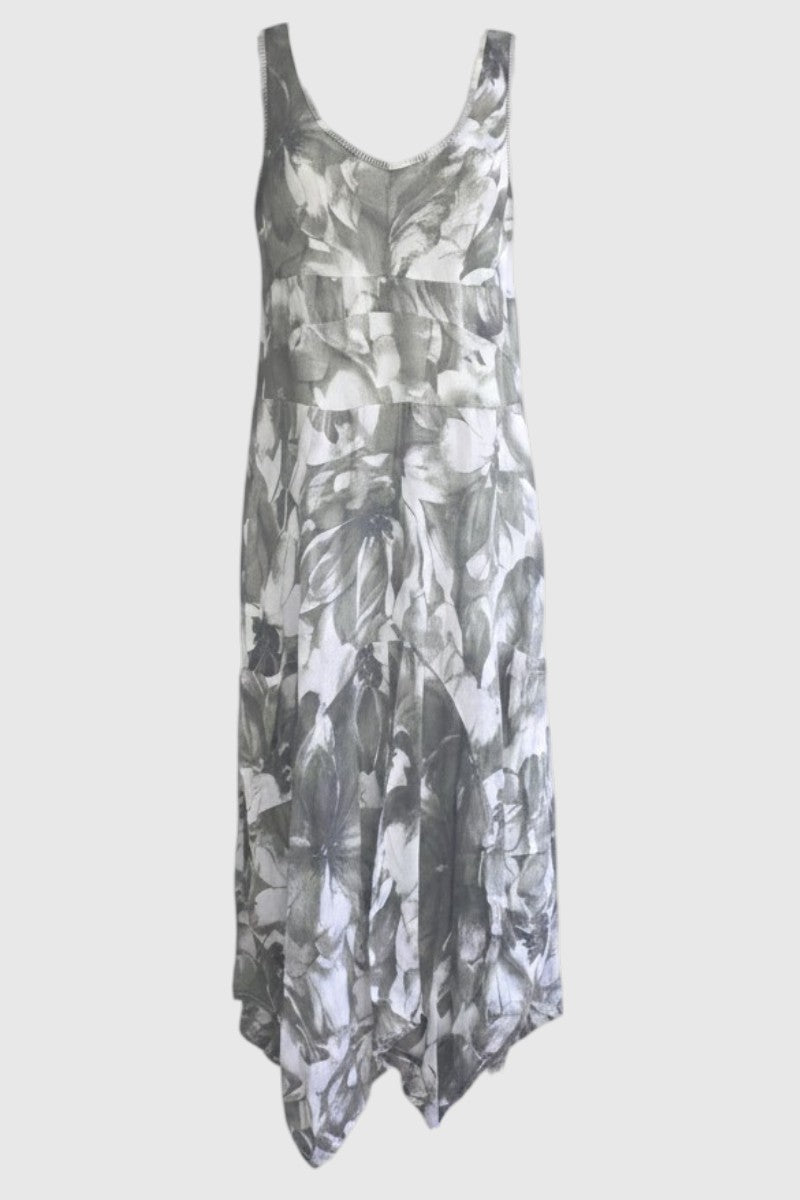 Italian Linen Magic Sleeveless Dress by Inizio - Flowers - Natural Clothing Company