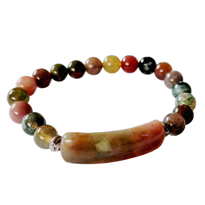 Artisans de Madagascar Bracelet Agate indienne Billes 8 mm & Plaquette