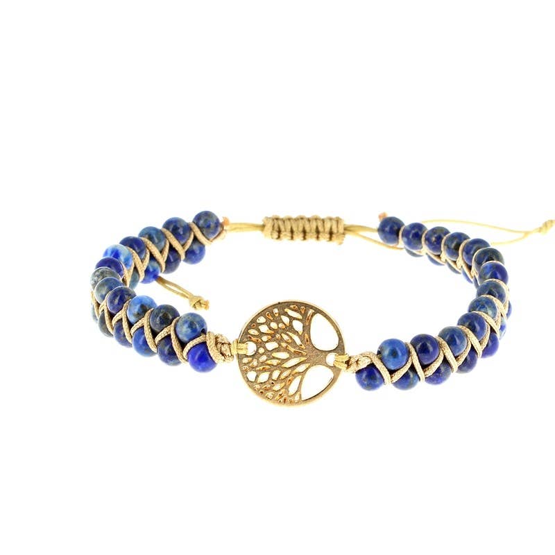 Artisans de Madagascar Bracelet Lapis-Lazuli Shamballa Billes Tressées 4 mm
