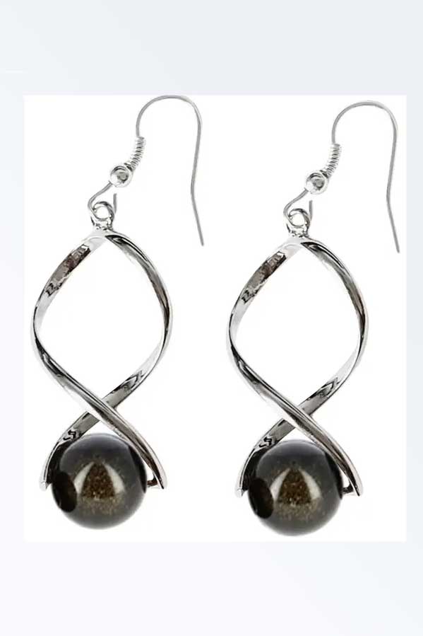 Artisans de Madagascar Jewelry 10mm Gold Obsidian Beaded Earrings