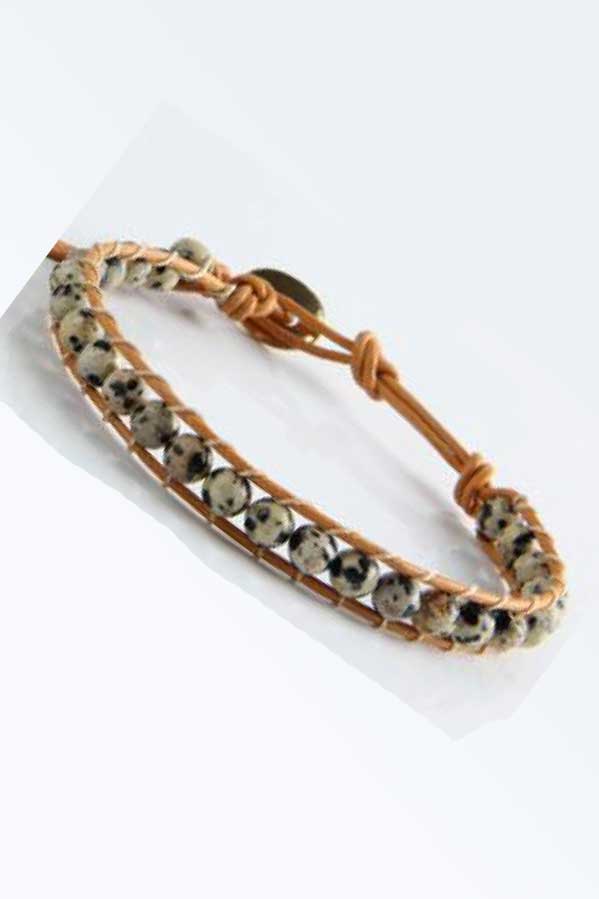 Artisans de Madagascar jewelry Joy Bracelet -  Dalmatian Jasper, Bead &amp; Leather