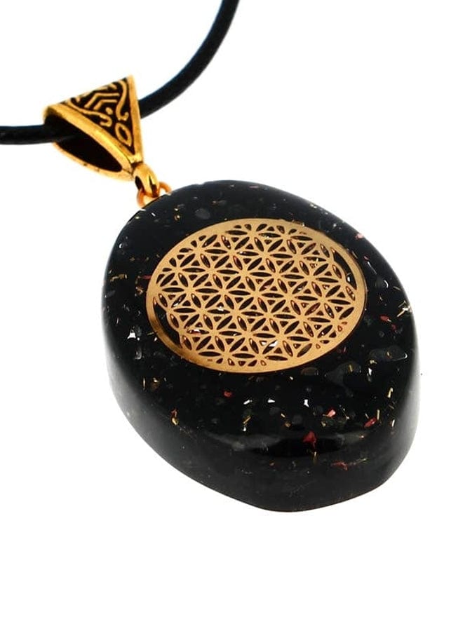Artisans de Madagascar oblong 1.5" (3.8cm) Pendentifs Tourmaline Noire Orgonite Fleur de Vie 4 cm