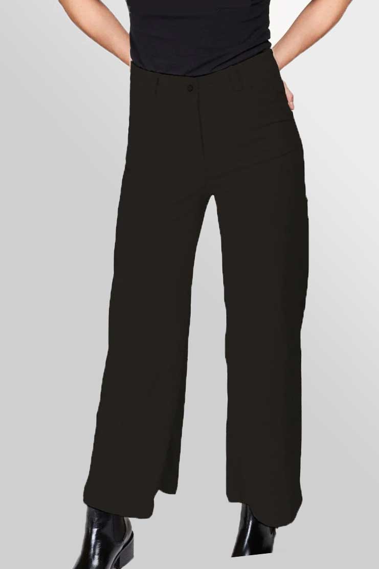 Baci & Amici Women's Pants Black / S Cotton Wide Leg Hemmed Trouser