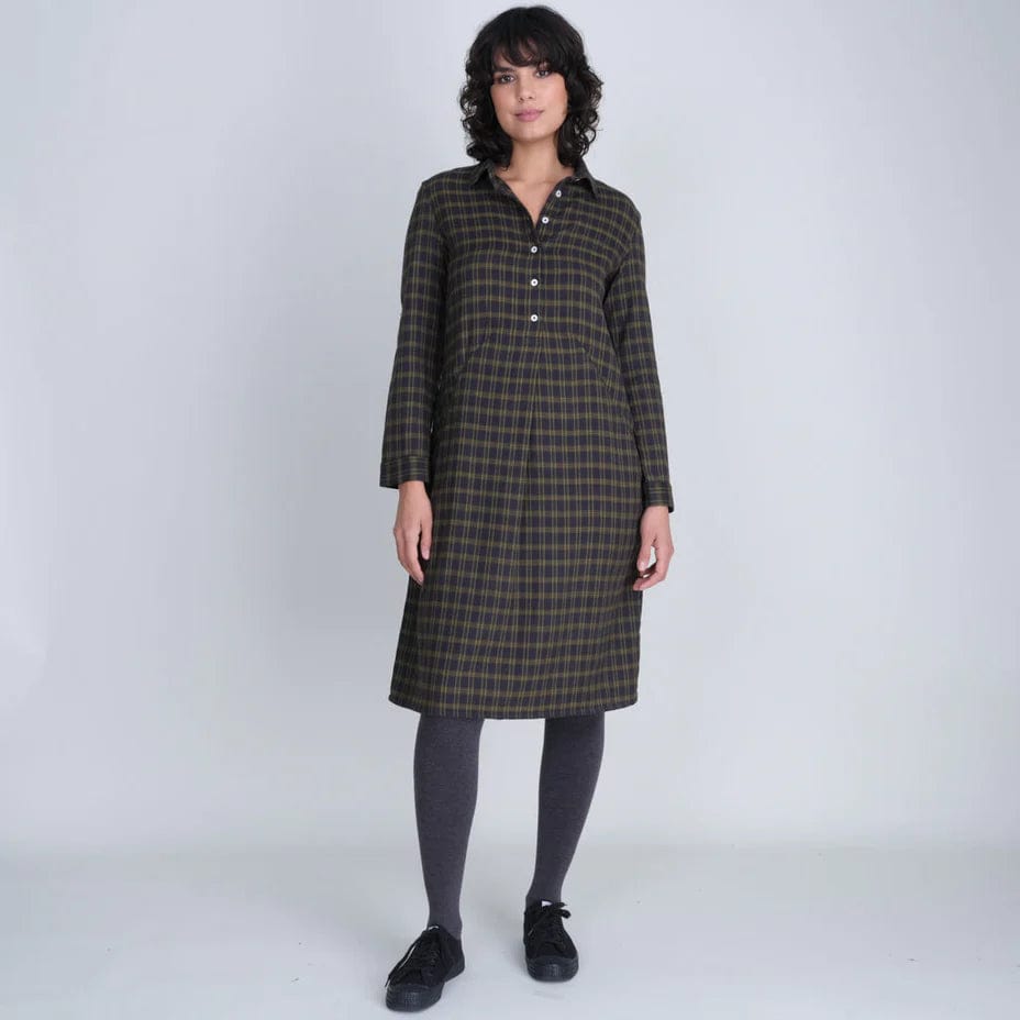 Bibico Women&#39;s Dress Dark Sage / 10 UK Cotton Flannel Shirt Dress - Alexa