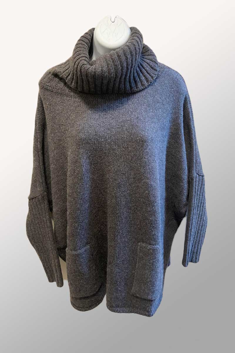 Bibico Women&#39;s Sweater Grey / XS Merino Wool Cowl Neck - Adele