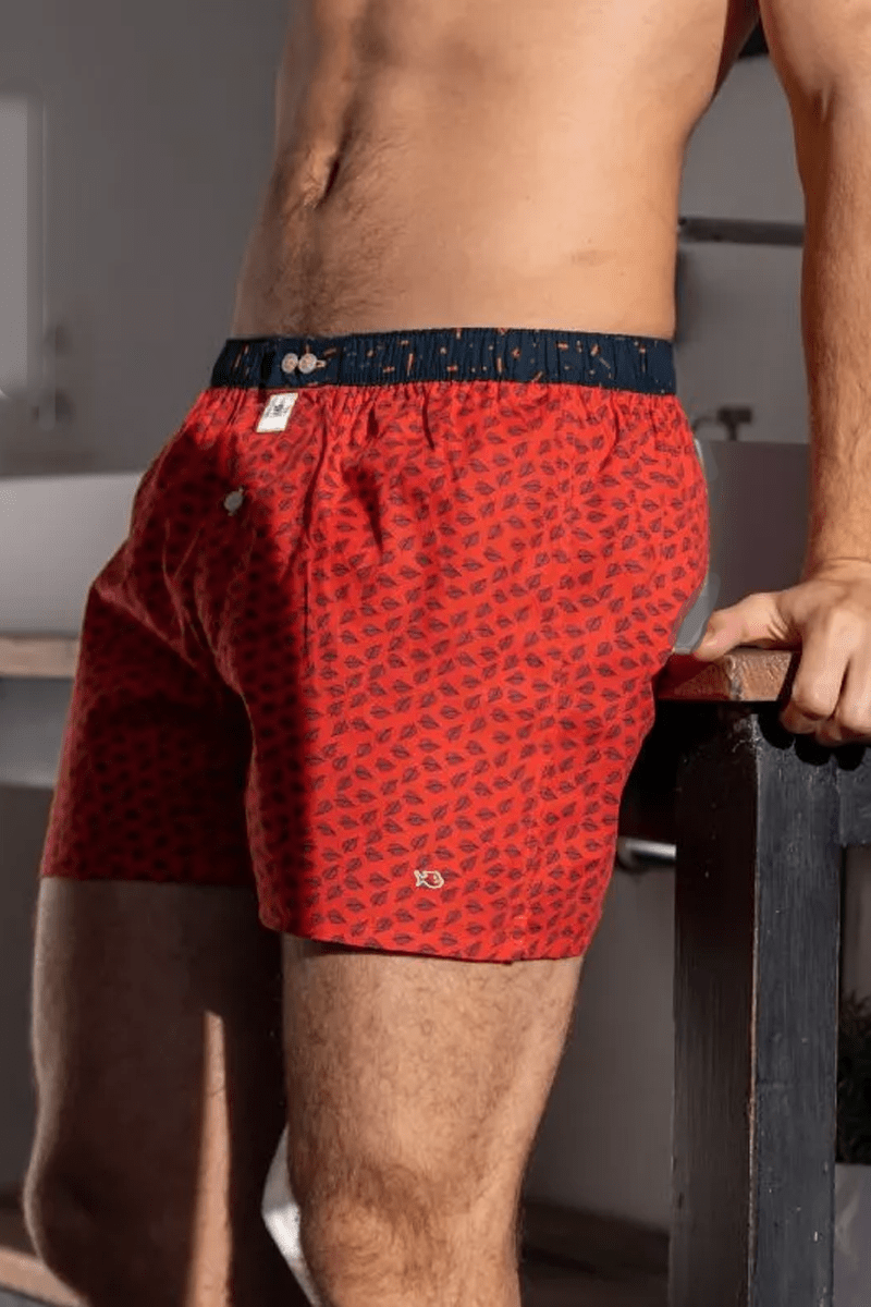 Billybelt Men's Underwear Men's Organic Cotton Boxers - Red Jungle (S, M, L, XL, XXL)