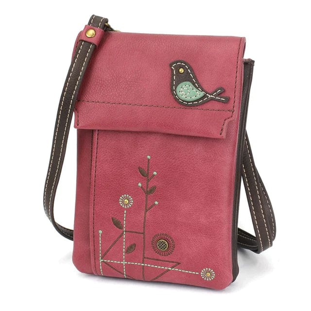 Chala Purse Bird berry / Mini vertical Vegan Cell Phone Purse - Cross Body RFID protection