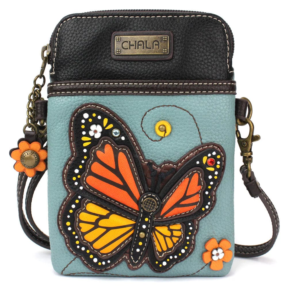 Chala Purse Butterfly - blue Vegan Leather Phone Purse - Cross Body Vertical