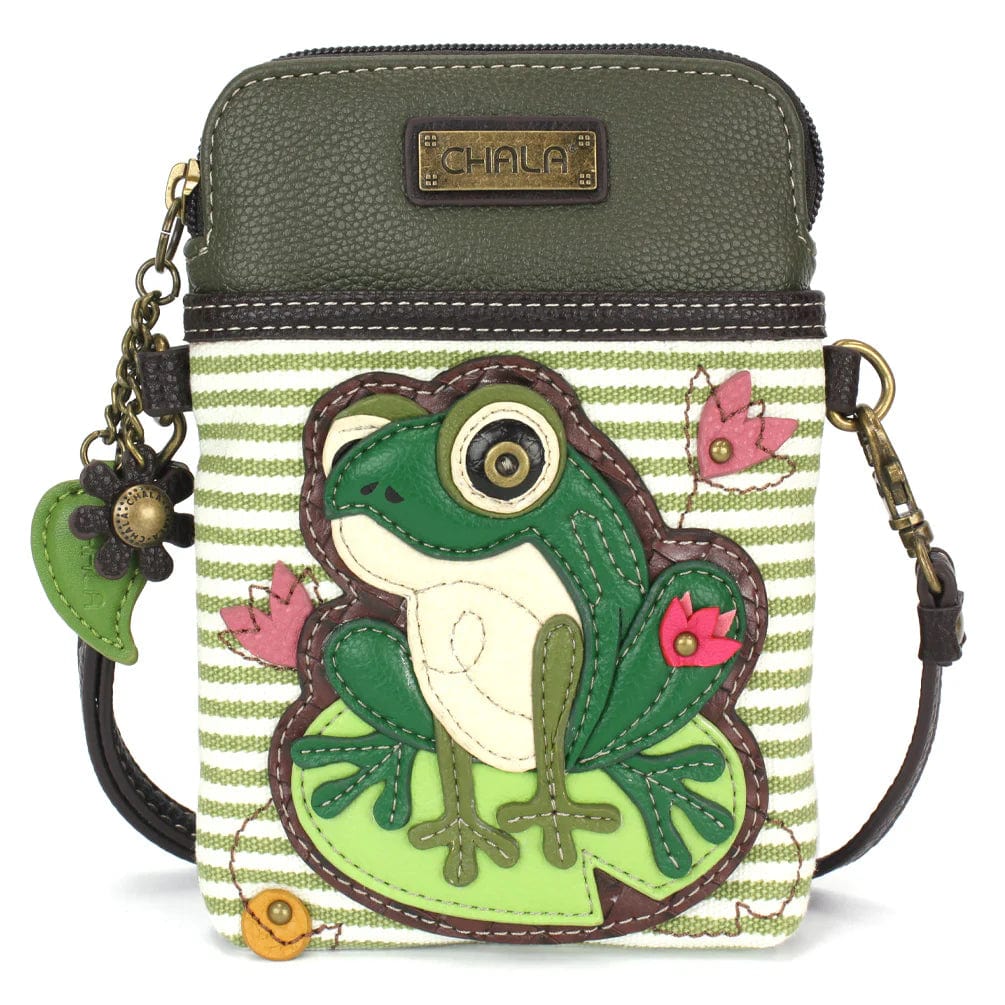 Chala Purse Frog - striped Vegan Leather Phone Purse - Cross Body Vertical