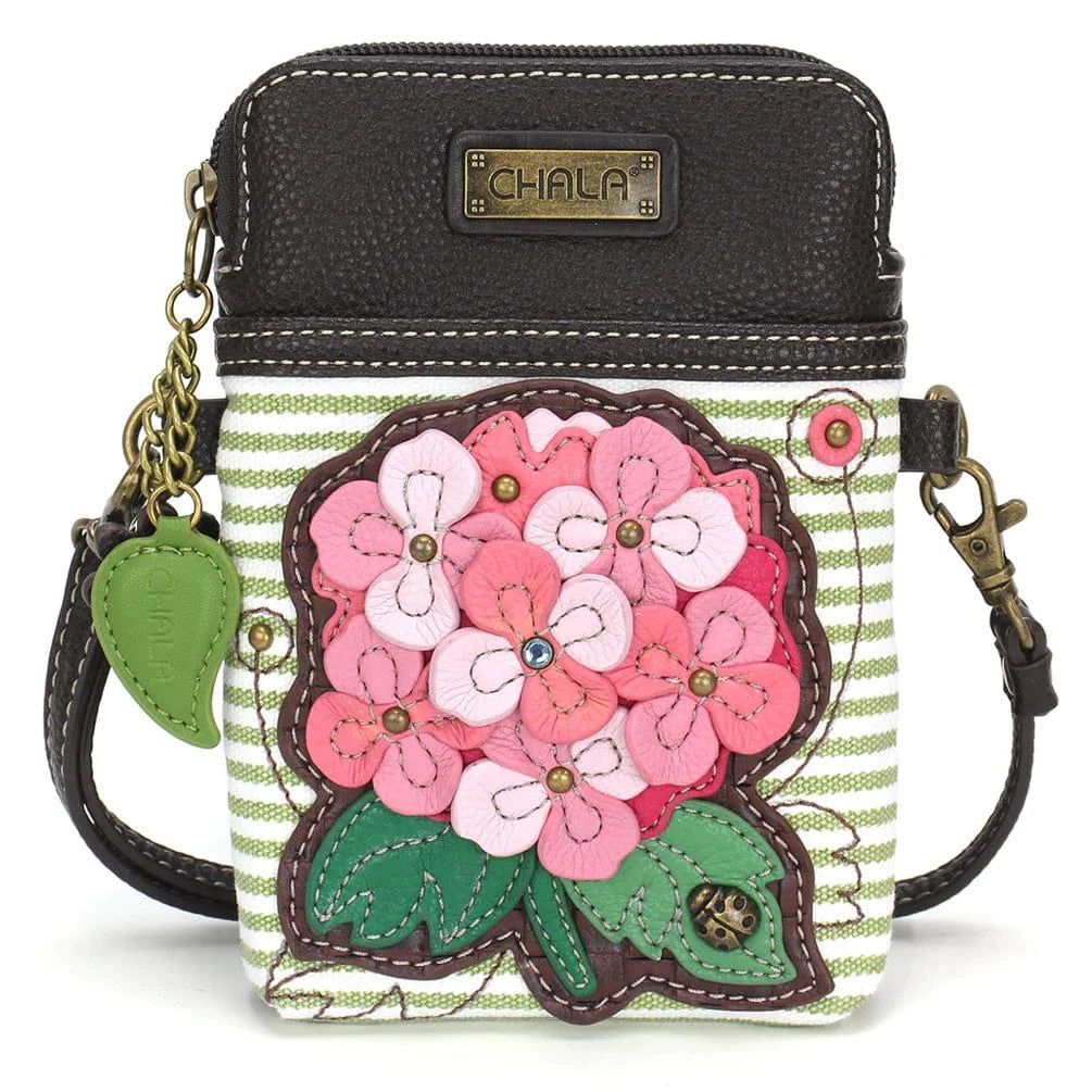 Chala Purse Pink Hydrangea Vegan Leather Phone Purse - Cross Body Vertical
