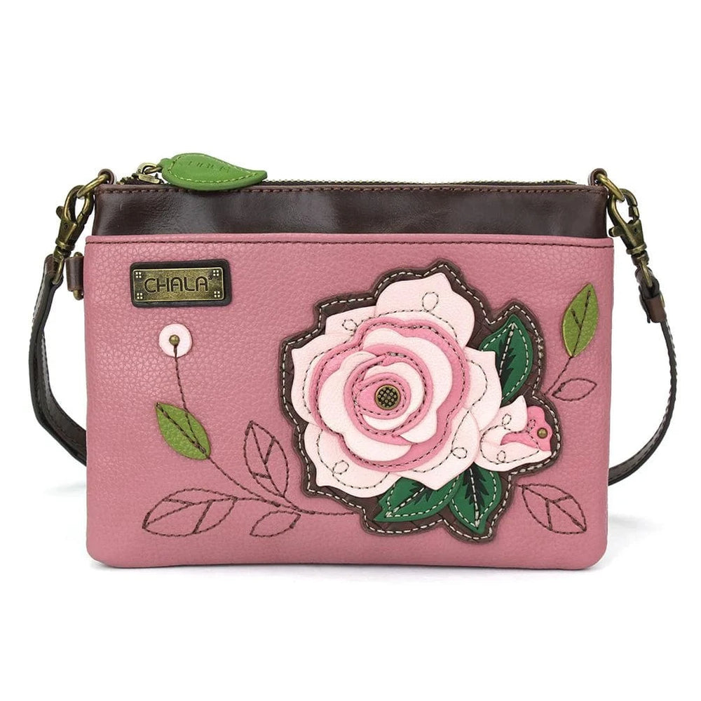 Chala Purse Pink Rose Vegan Leather Purse - Cross Body Horizontal