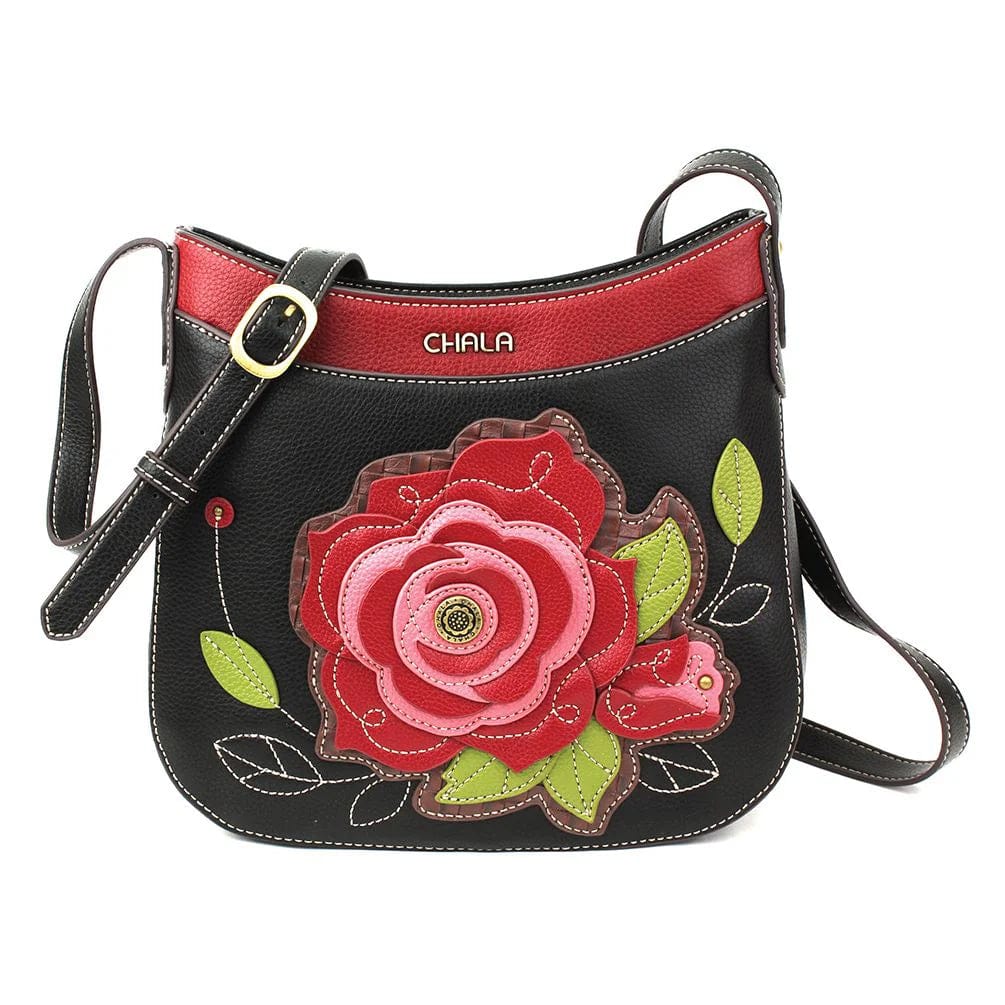 Chala Purse Red Rose Vegan Leather Purse - Crescent Cross Body