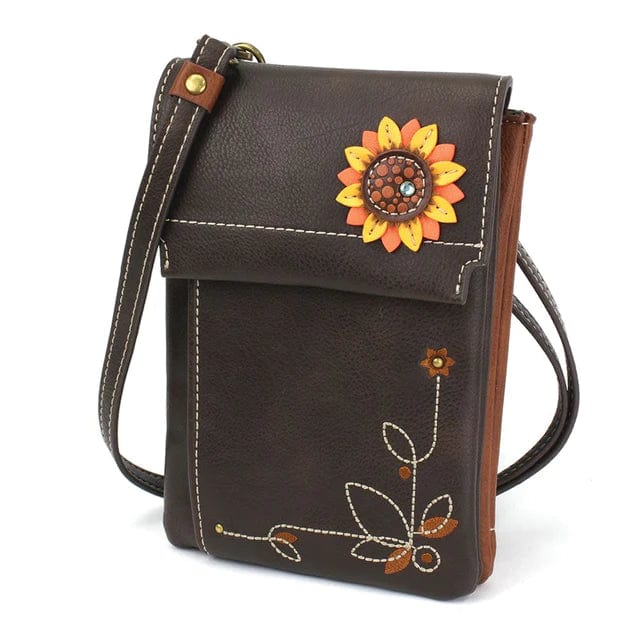 Chala Purse Sunflower brown / Mini Vertical Vegan Cell Phone Purse - Cross Body RFID protection