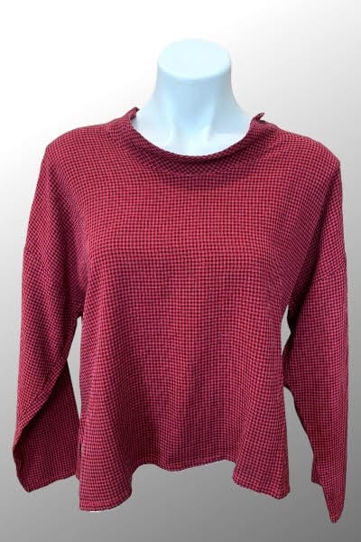 Cutloose 24 Women's Long Sleeve Top Cardinal checker / S Checkered Cowl Blouse