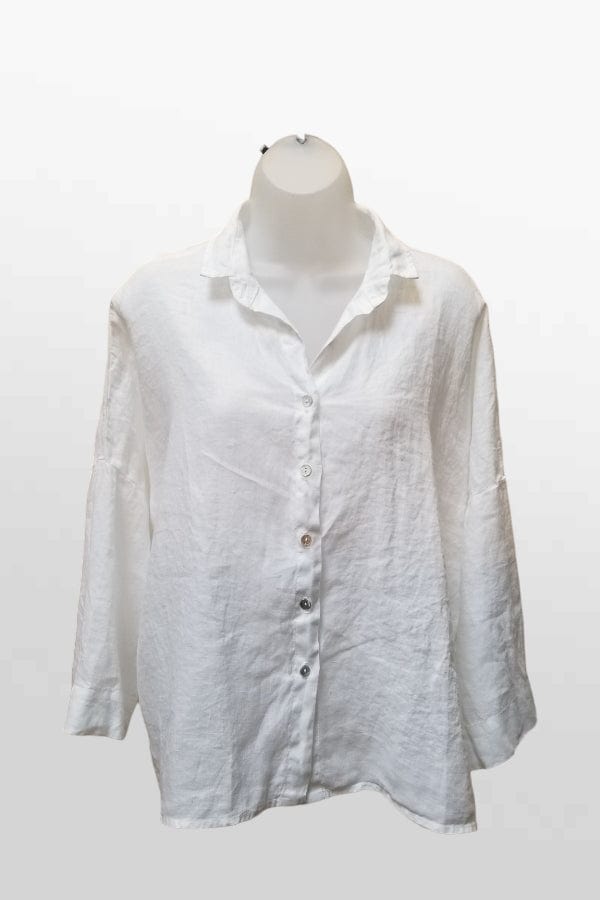 Cutloose 24 Women's Long Sleeve Top White / S/M Linen Long Sleeve Buttoned Blouse