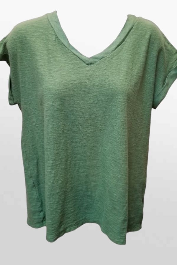 Cutloose 24 Women's Short Sleeve Top Fava / S Linen Blend V-Neck Tee