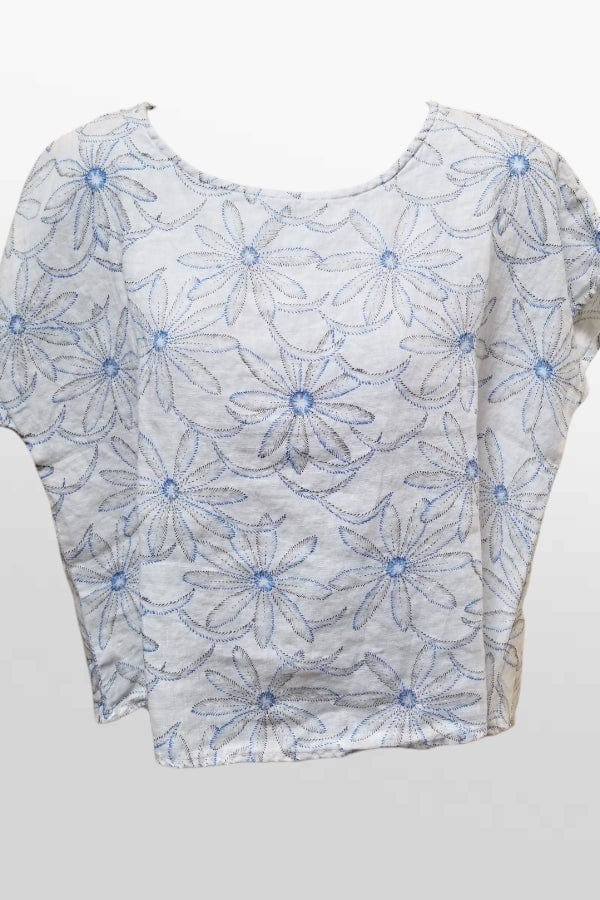 Cutloose 24 Women's Short Sleeve Top Linen Daisy Blouse