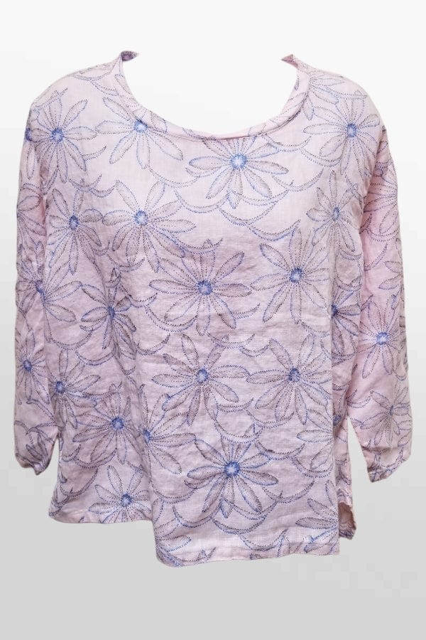 Cutloose 24 Women's Short Sleeve Top Linen Daisy High-Low Blouse