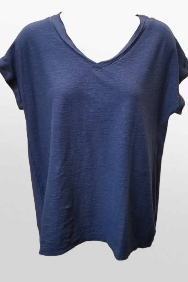 Cutloose 24 Women's Short Sleeve Top Night / S Linen Blend V-Neck Tee