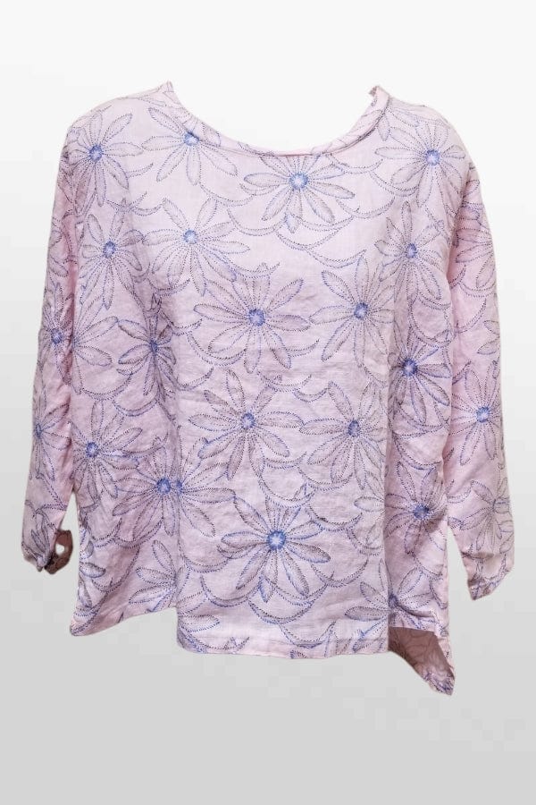 Cutloose 24 Women's Short Sleeve Top Linen Daisy High-Low Blouse