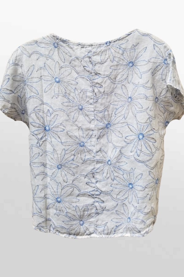 Cutloose 24 Women's Short Sleeve Top Linen Daisy Blouse