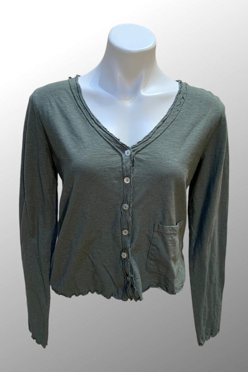 Cutloose 25 Women's Long Sleeve Top Clay Gray / S Linen Cotton Crop Pocket Cardigan