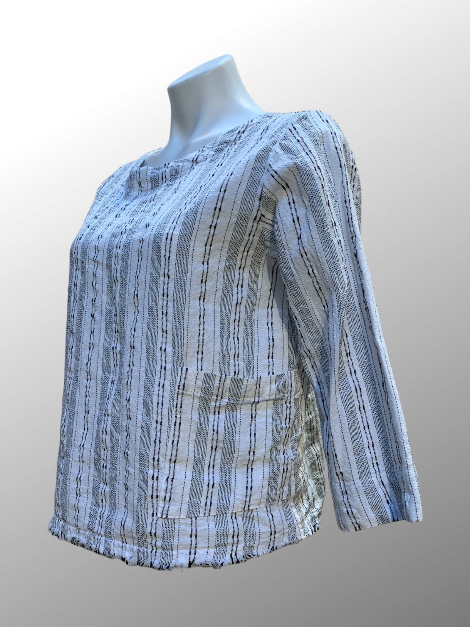 Cutloose 25 Women's Long Sleeve Top White / S Linen Blend Pinstripe Top